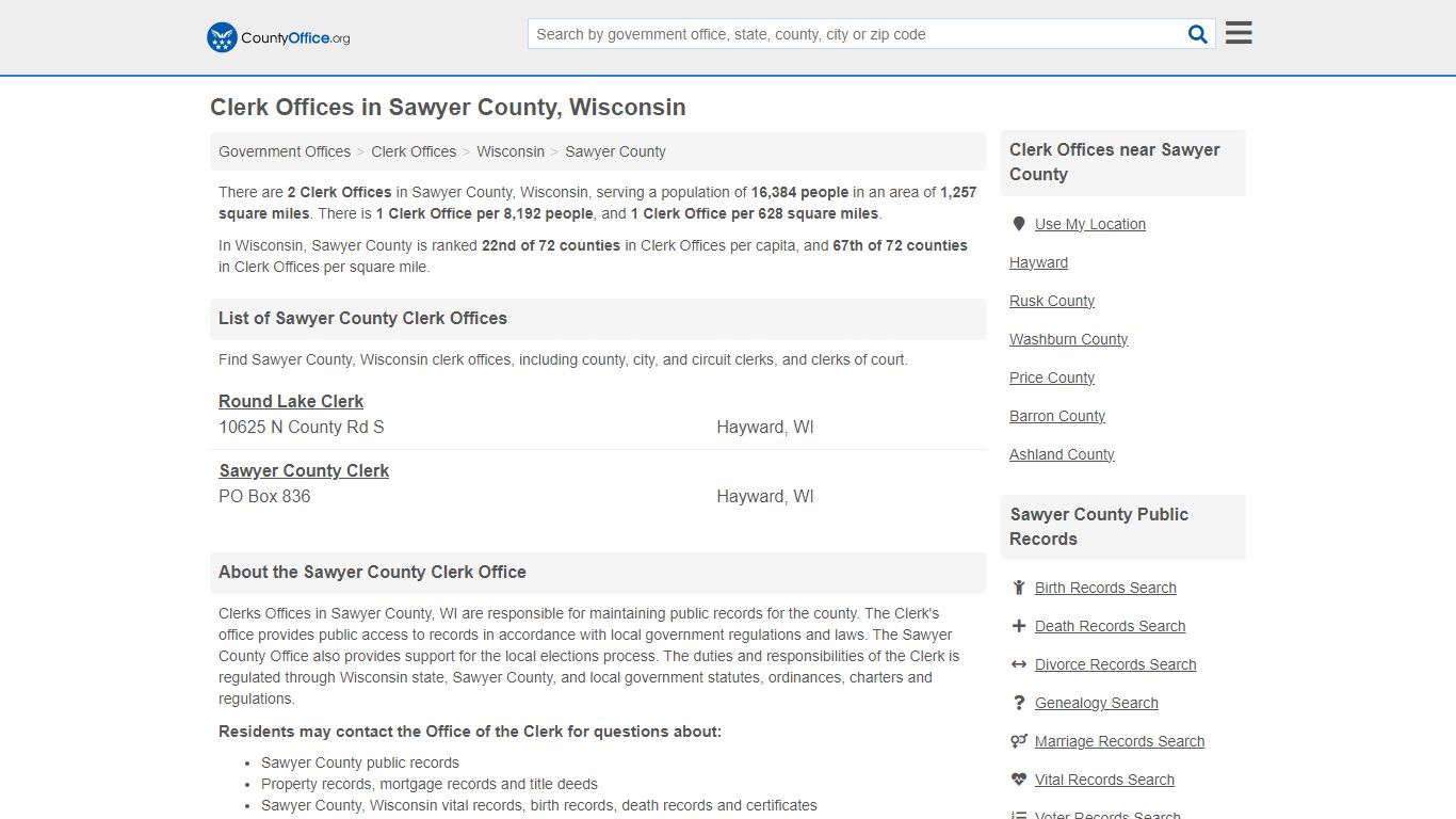 Clerk Offices - Sawyer County, WI (County & Court Records)
