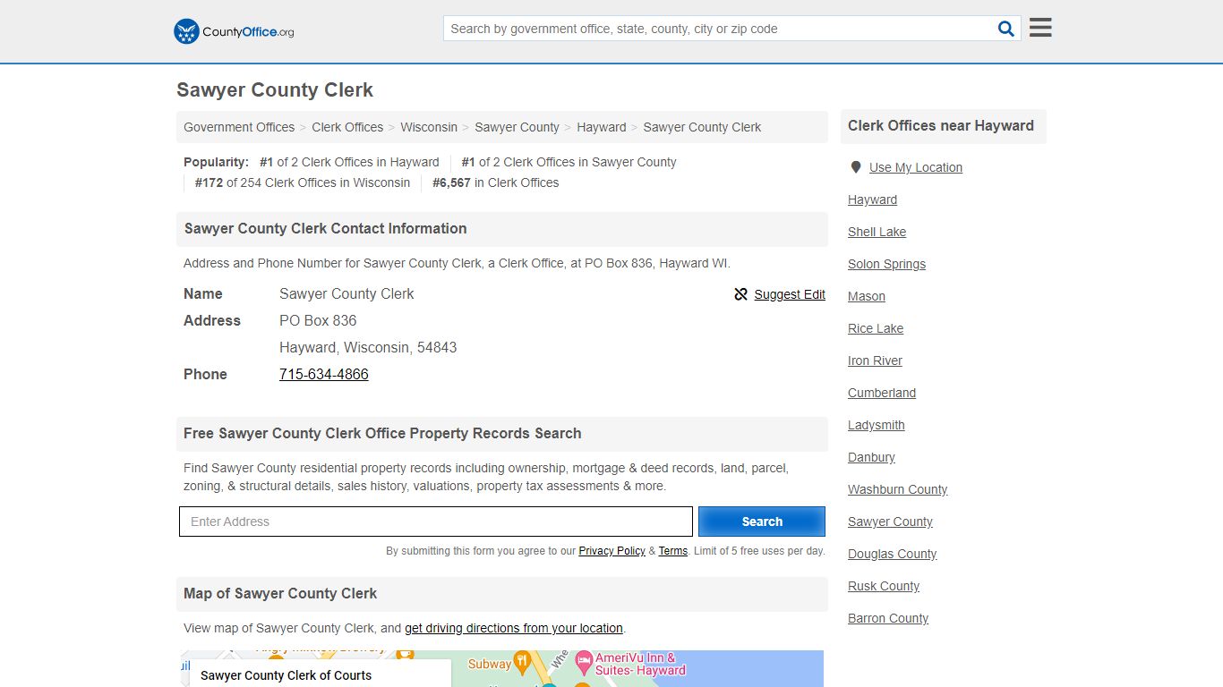 Sawyer County Clerk - Hayward, WI (Address and Phone)
