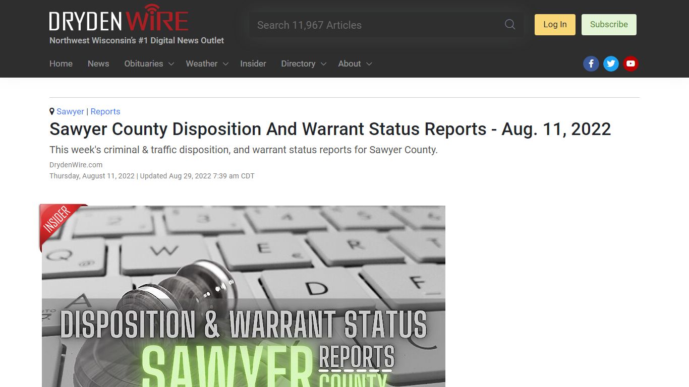 Sawyer County Disposition And Warrant Status Reports - Aug. 11, 2022